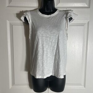 Veronica Beard Jeans Akeela Ruffle T Shirt S White Pima Cotton Flutter Sleeves